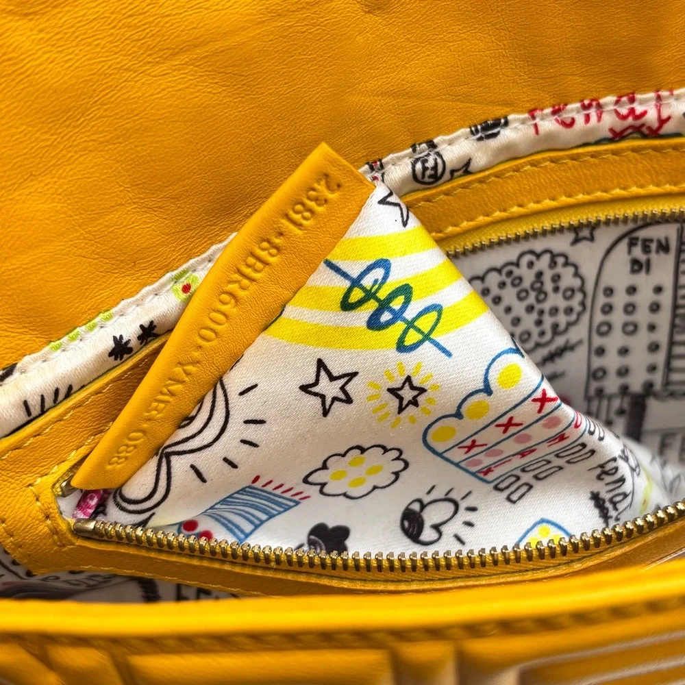 Fendi Yellow Embossed Zucca Leather Baguette Shoulder Bag Silver Hardware - Picture 9 of 12